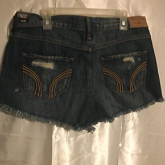 Hollister High Rise Dark Wash Denim Destroyed Distressed Jean Shorts 9 - Picture 2 of 6